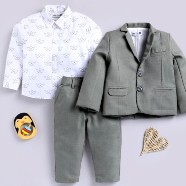 Kids blush formal attire outfit shirt and pant blazer with bow/ party wear/ formal wear 4pcs(Green)