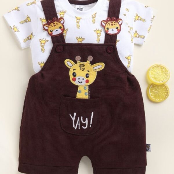 Giraffe gleam dungarees (Brown/maroon) 2pcs