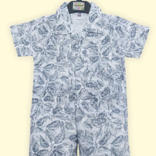 Summer leaves  printed comfortable shirt and short (Grey mixed blue)