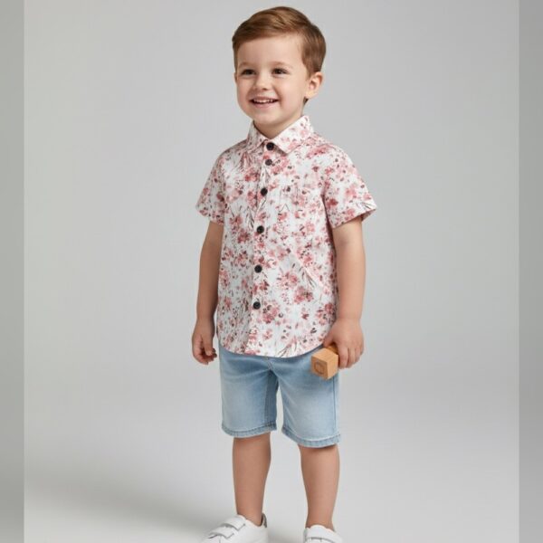 Rustic floral printed shirt (red)