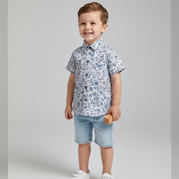 Lvory leaf pattern shirt (blue)