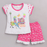 Pink Half Sleeves Text Printed T-Shirt With Short Sets