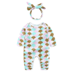 Blue Full Sleeves Art Printed Romper with Headband