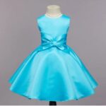 Blue Solid Applique Bow Party Dress
