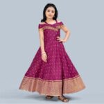 Purple Maxi Length Flared Foil Printed Ethnic Gown