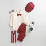 Boys Maroon Checkered Full-Sleeve Jogger Set