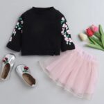 Girls Navy Floral Print Full-Sleeve Pant Set