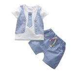 Boys Blue Stripes Print Short-Sleeve T-shirt & Shorts Set