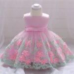Girls Pink Sleeveless Floral Print Party Dress