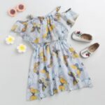 Girls Gray Short-Sleeve Animal Print Casual Dress