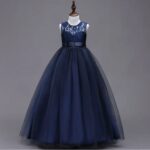 Girls Navy Sleeveless Solid Gown