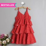 Girls Red Sleeveless Heart Print Casual Dress