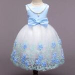 Girls Blue Sleeveless Solid Party Dress