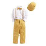 Boys Yellow Stripes Print Full-Sleeve Jogger Set