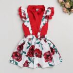Girls Red Floral Print Short-Sleeve Overall & Dress Sets