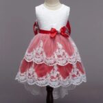 Girls Red Sleeveless Floral Print Party Dress