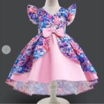 Girls Blue Floral Print Party Dress