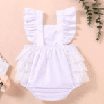 Girls White Solid Sleeveless Onesie