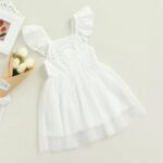Girls White Solid Casual Dress