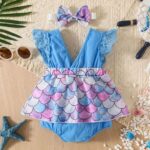 Girls Blue All-Over Print Onesie with Headband