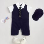 Boys Dark Blue Solid Romper