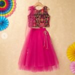 Girls Red Ethnic Print Lehenga Choli Set