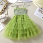 Girls Green Ruffled Sleeveless Casual Dress