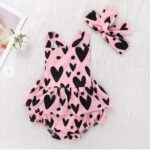 Girls Pink Heart Print Onesie With Headband