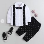 Boys Black All-Over Print Shirt And Pant Set