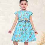 Girls light blue floral casual frock