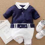 Baby Boy Two Tone Half Button Placket Jumpsuit