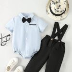 2pcs/Set Baby Boy's Gentleman Style Solid Color Casual Summer Outfit