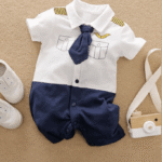 Pilot kit Baby Boy Color-Block Shirt Romper & Tie
