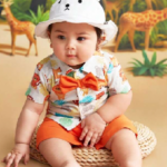 Baby Boy's Summer Gentleman Style Formal Suit Cartoon Animal Print Short Sleeve Shirt And Shorts Set