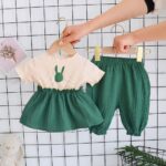 Green pants and topwith skirt type cute dress