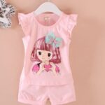 Bow hanging baby pink top and shorts set