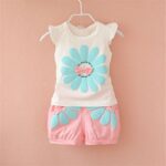Flower printed top and baby pink shorts set