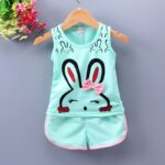 Green top and shorts set rabbit printed