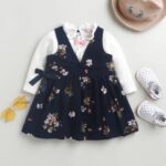 Girls White Floral Print Top And Dress Set