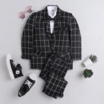 Boys Boys Checkered Shirt, Blazer and Pant Set with Bow