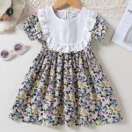 Girls Blue Floral Print Casual Dress