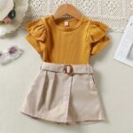 Girls Yellow Solid T-shirt and Shorts Set