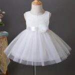 Girls White Floral Applique Sleeveless Party Dress