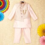 Boys Pink Embellished Kurta,Jacket & Pant Set
