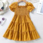 Girls Yellow Checkered Casual Dress