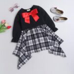 Girls Black Full-Sleeve Checkered Casual Dress