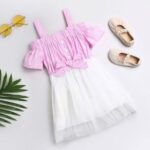 Girls Pink Sleeveless Stripe Print Casual Dress