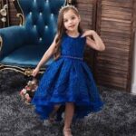 Girls Blue Sleeveless Floral Print Party Dress