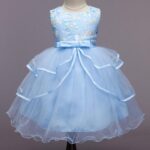 Girls Blue Sleeveless Solid Party Dress