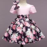 Girls Pink Floral Print Party Dress
